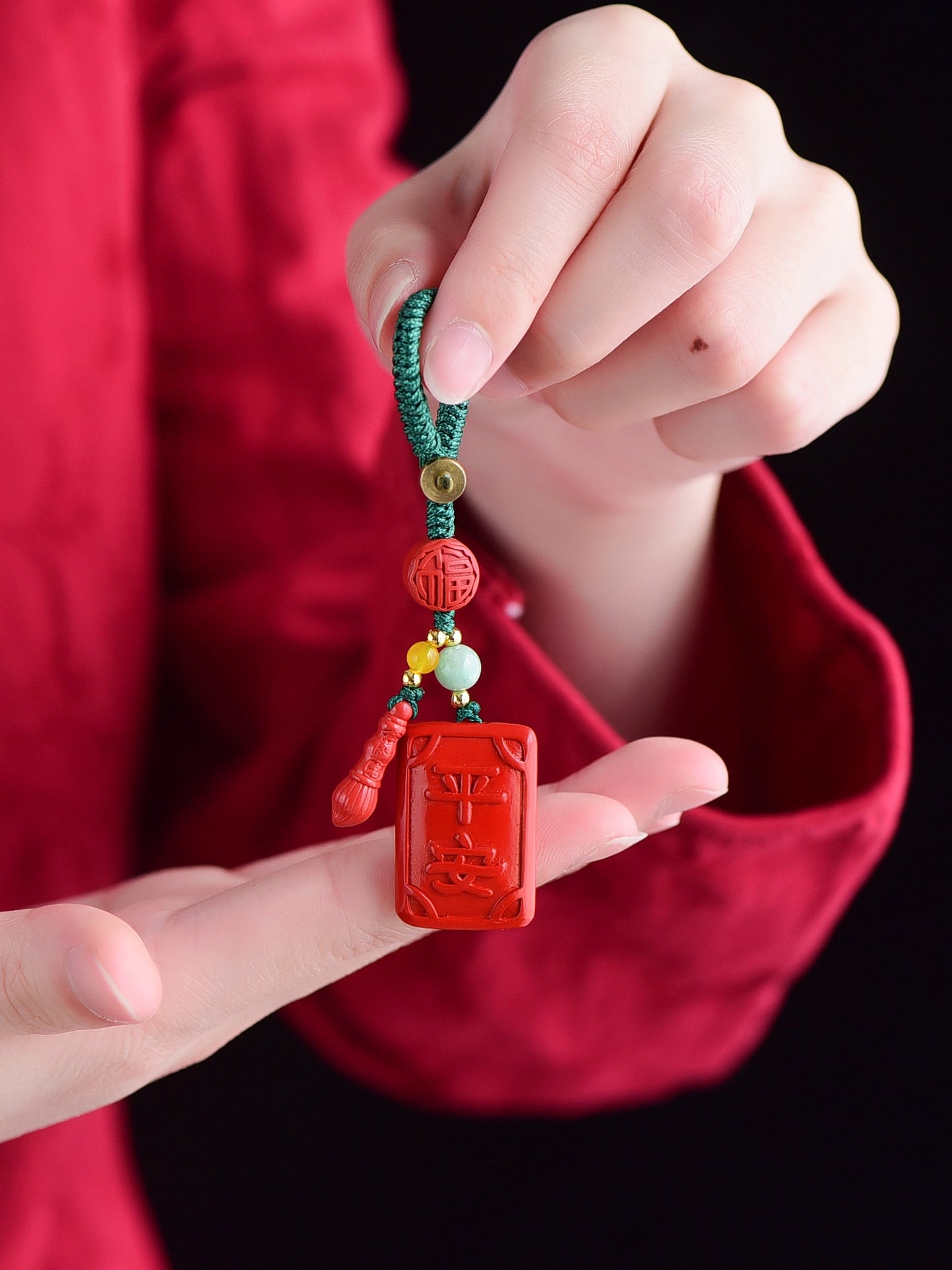 Natural mineral cinnabar keychain pendant #011