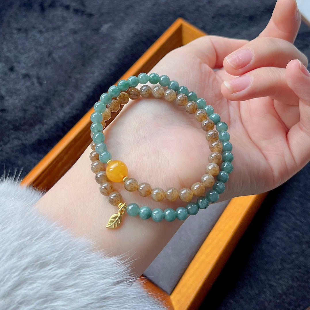 Natural Hotan Jade & Blue Water Jade Double Loop Bracelet #003