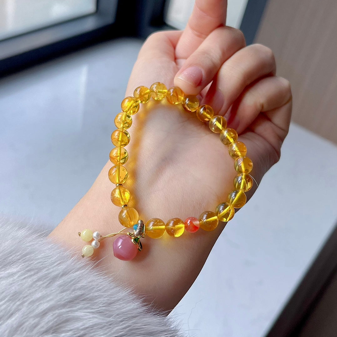 Natural gold flower amber bracelet #007