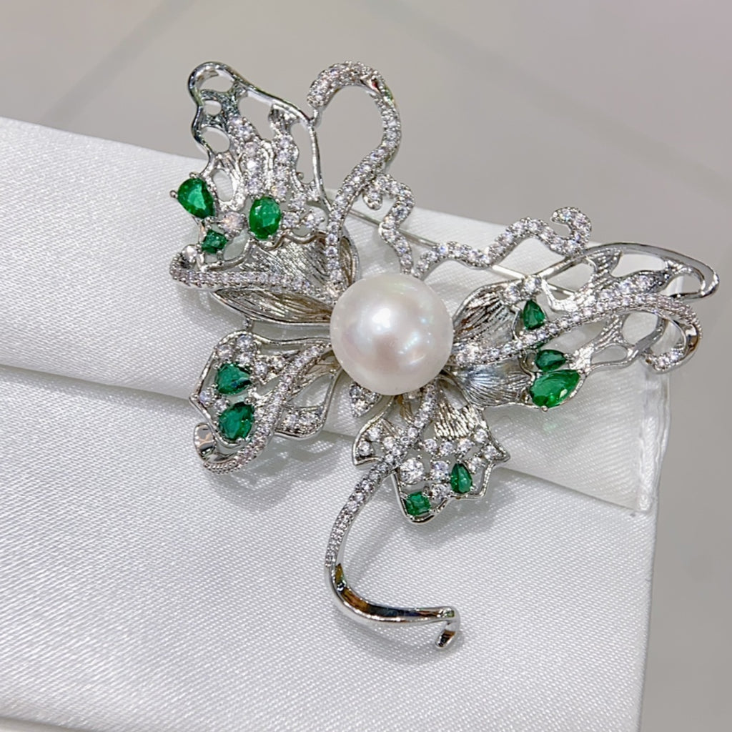 Natural Pearl Butterfly Brooch #012