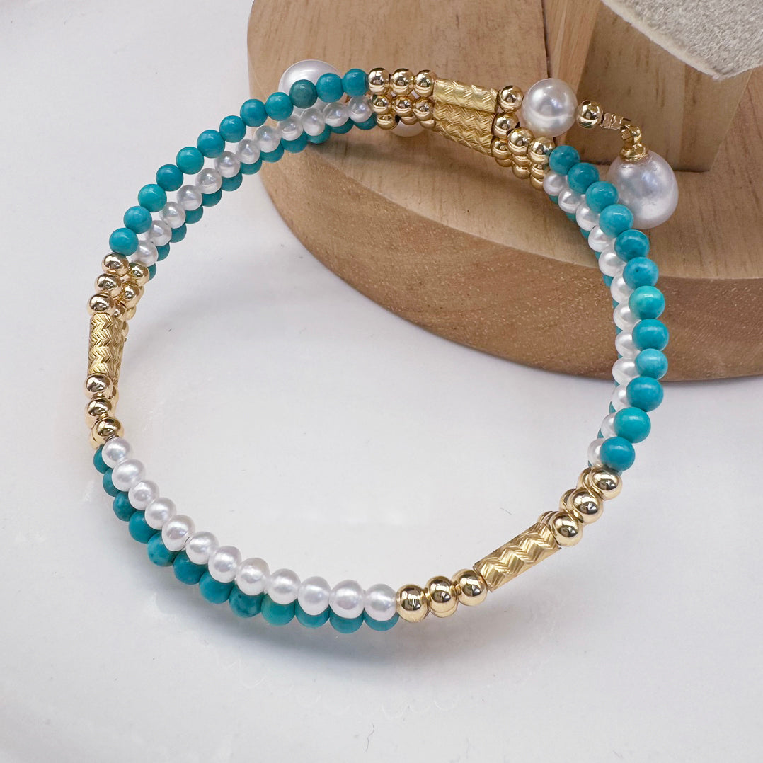 Pine Stone & Pearl, Magnetic Buckle Versatile Necklace #014