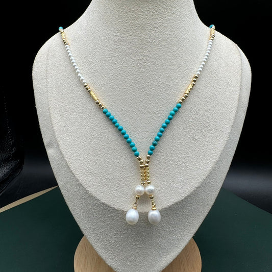 Pine stone & pearl，magnetic buckle versatile necklace #014