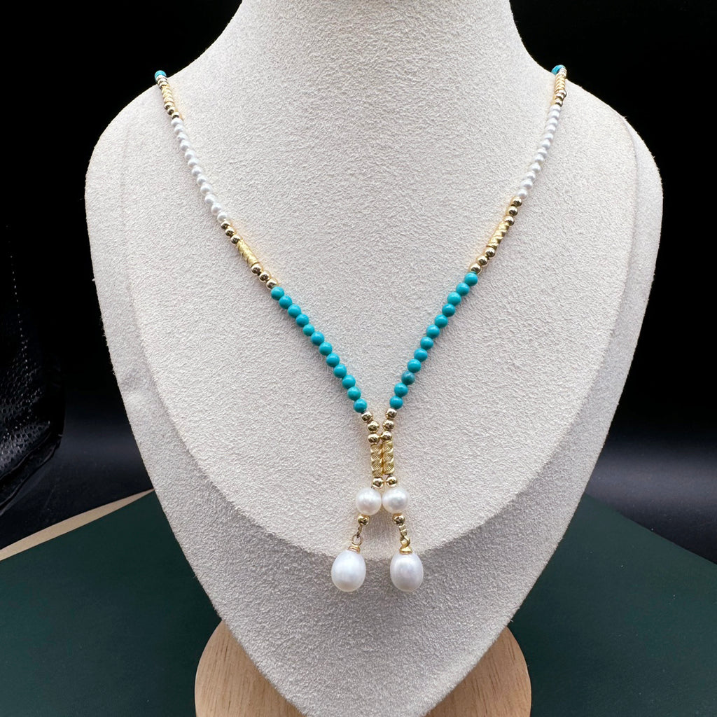 Pine Stone & Pearl, Magnetic Buckle Versatile Necklace #014