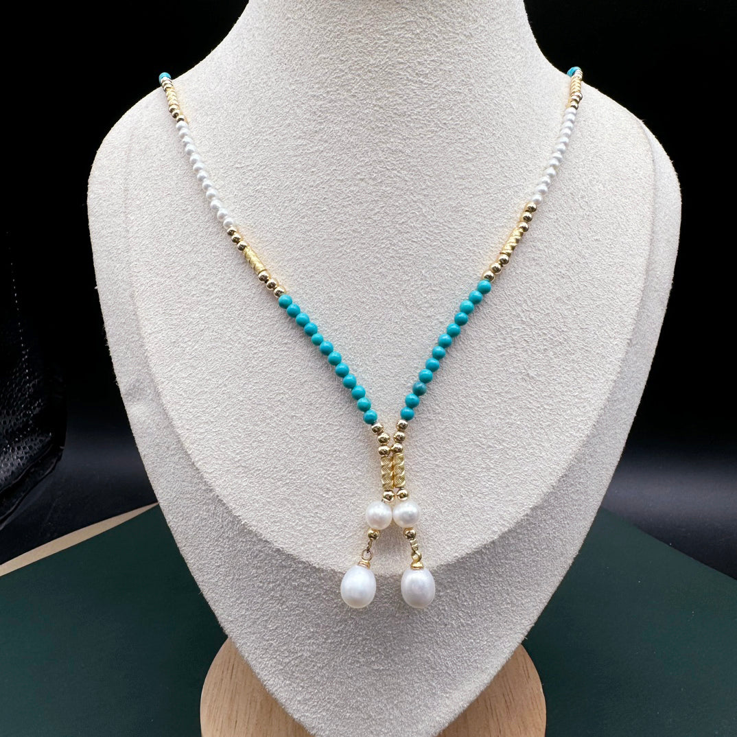 Pine Stone & Pearl, Magnetic Buckle Versatile Necklace #014