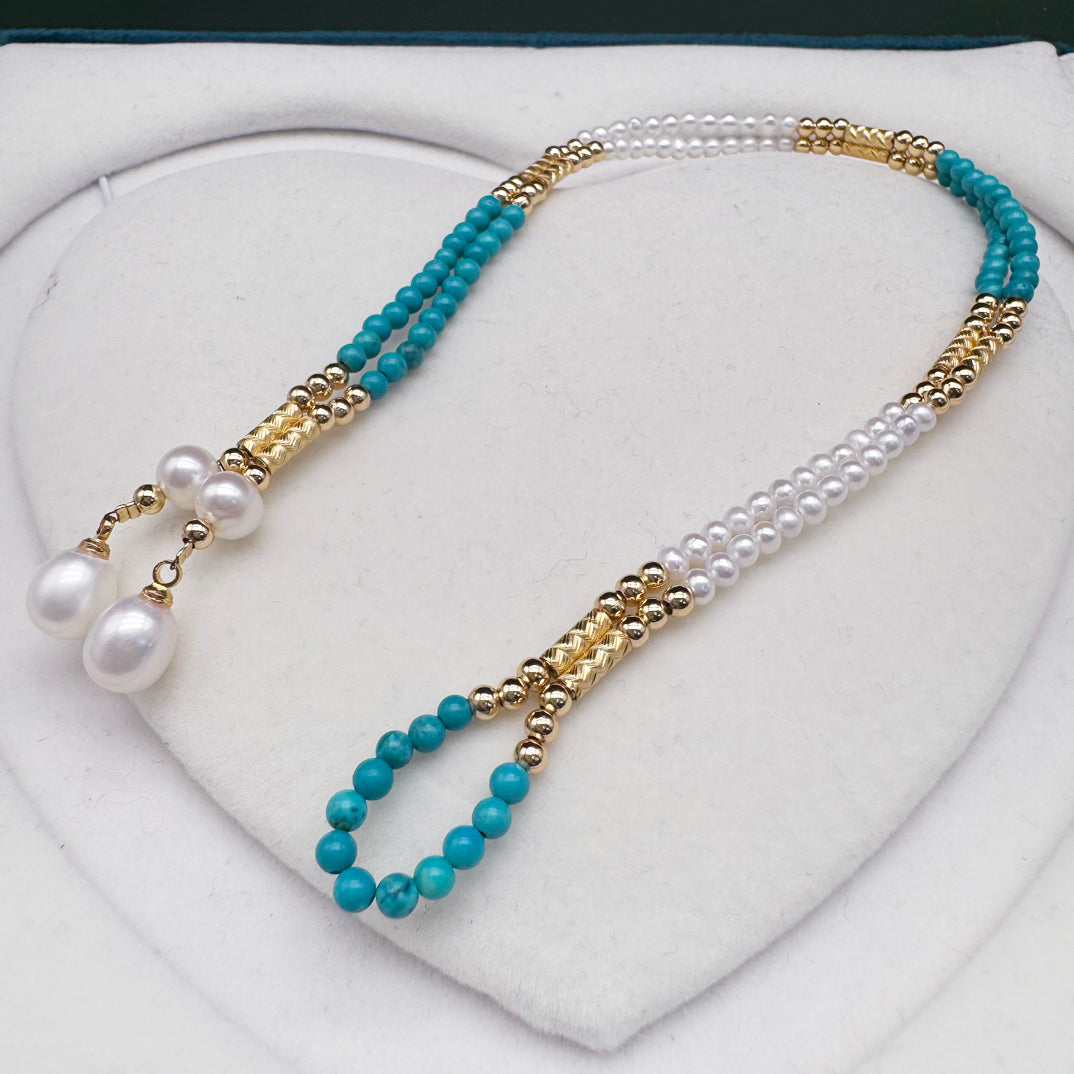 Pine Stone & Pearl, Magnetic Buckle Versatile Necklace #014