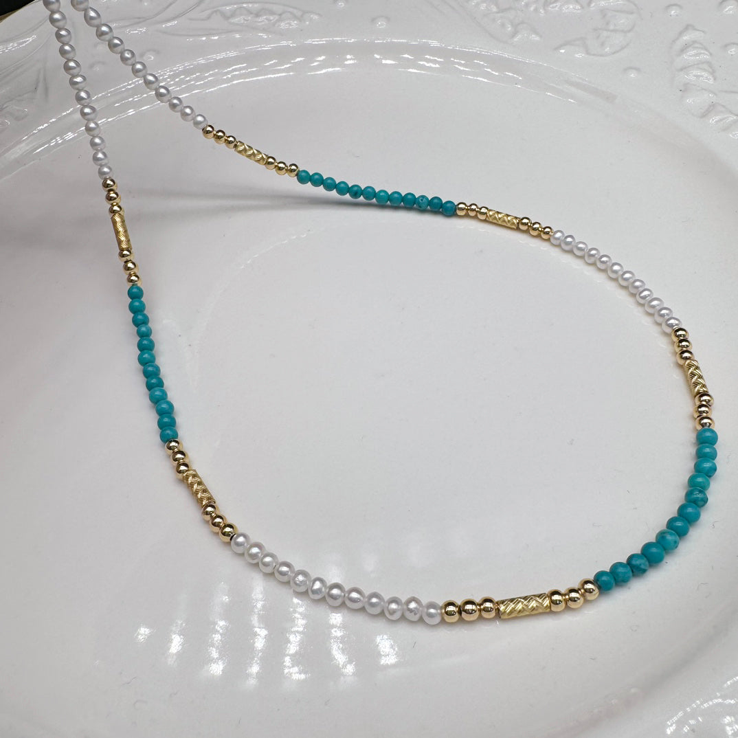 Pine Stone & Pearl, Magnetic Buckle Versatile Necklace #014