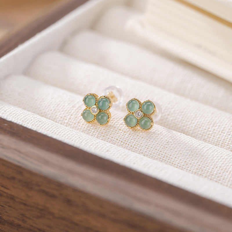 Lucky Clover Jade Ear Studs #018