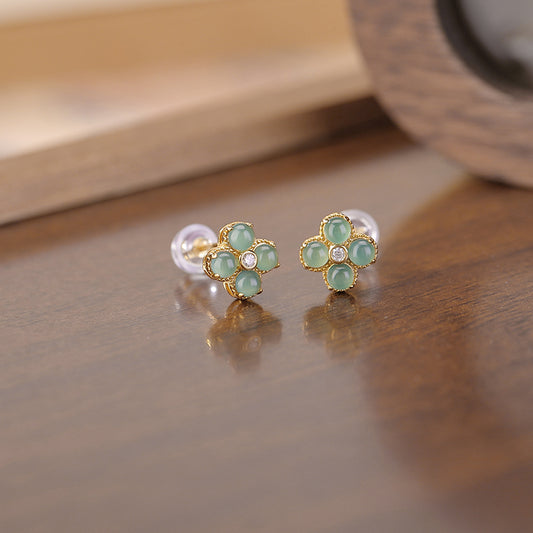 Lucky Clover Jade Ear Studs #018