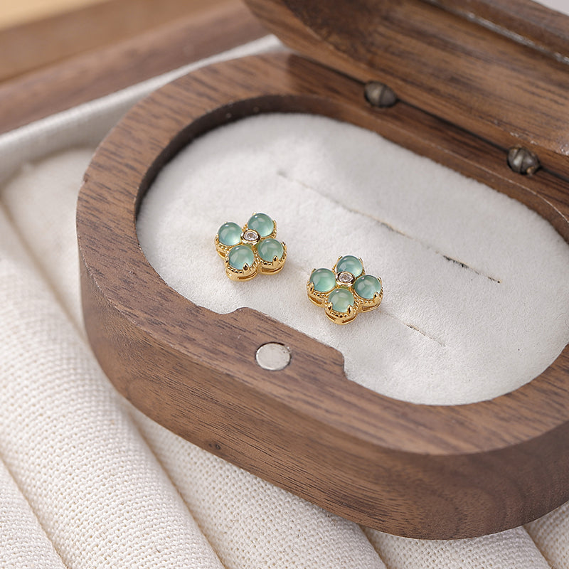 Lucky Clover Jade Ear Studs #018