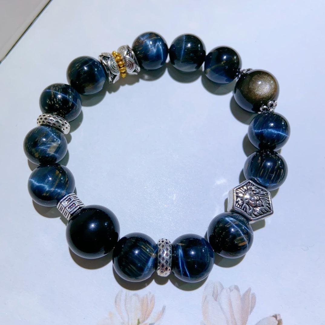 Natural Blue Tiger Eye Stone Bracelet #022