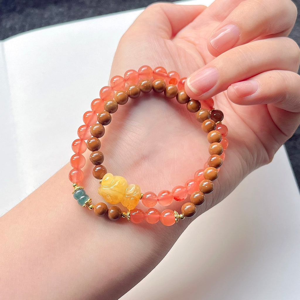 Natural Southern Red Agate Double Loop Bracelet #035