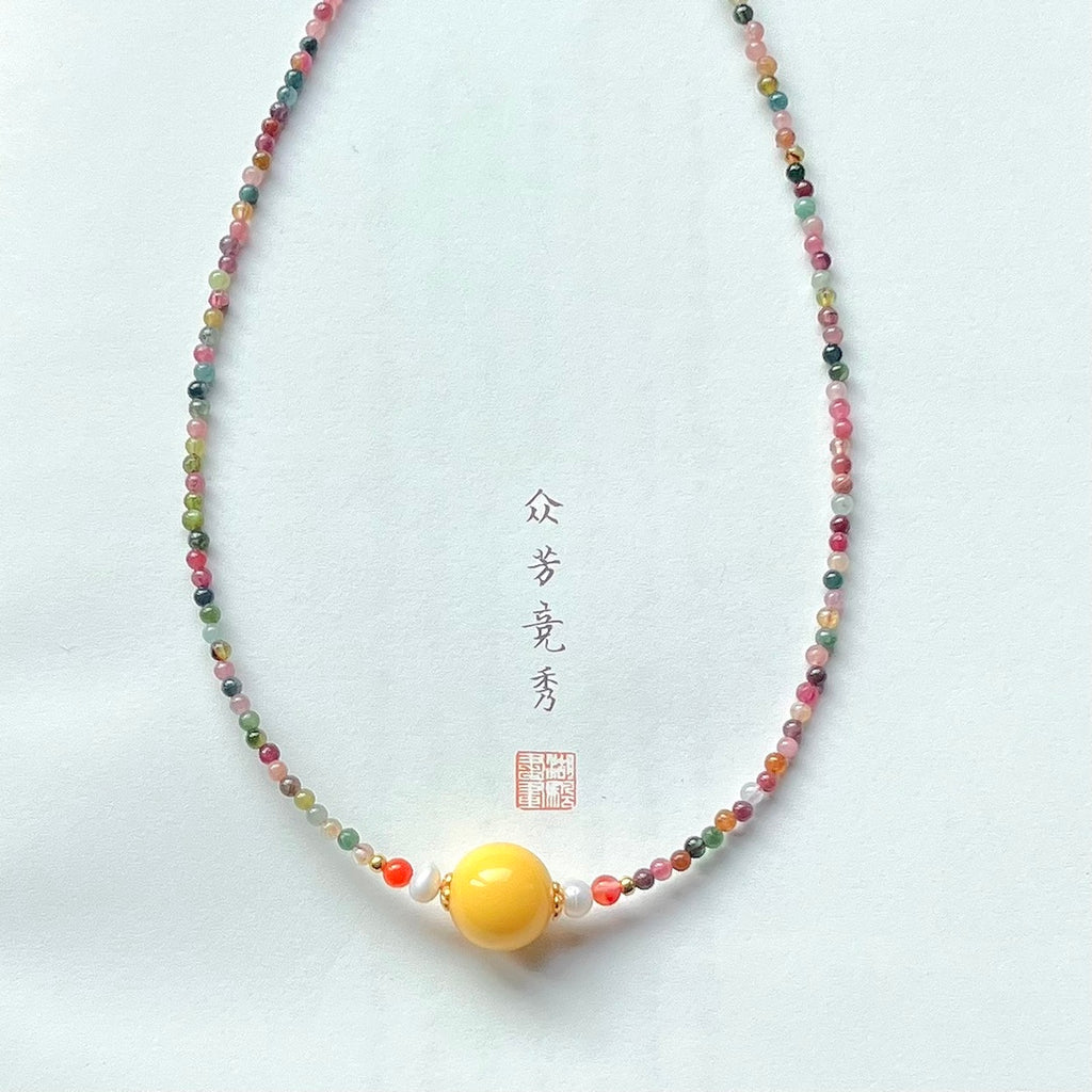 Natural Tourmaline Collarbone Necklace #029