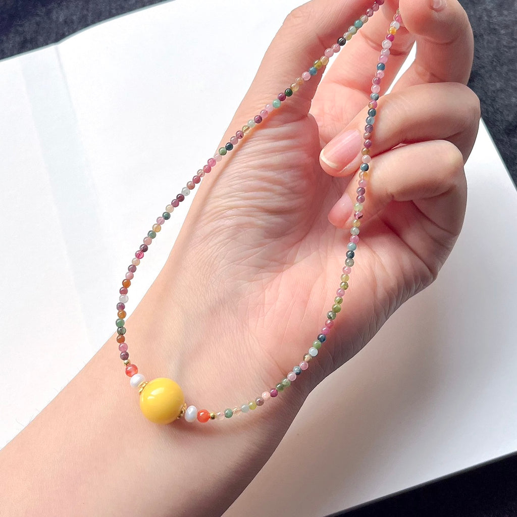 Natural Tourmaline Collarbone Necklace #029