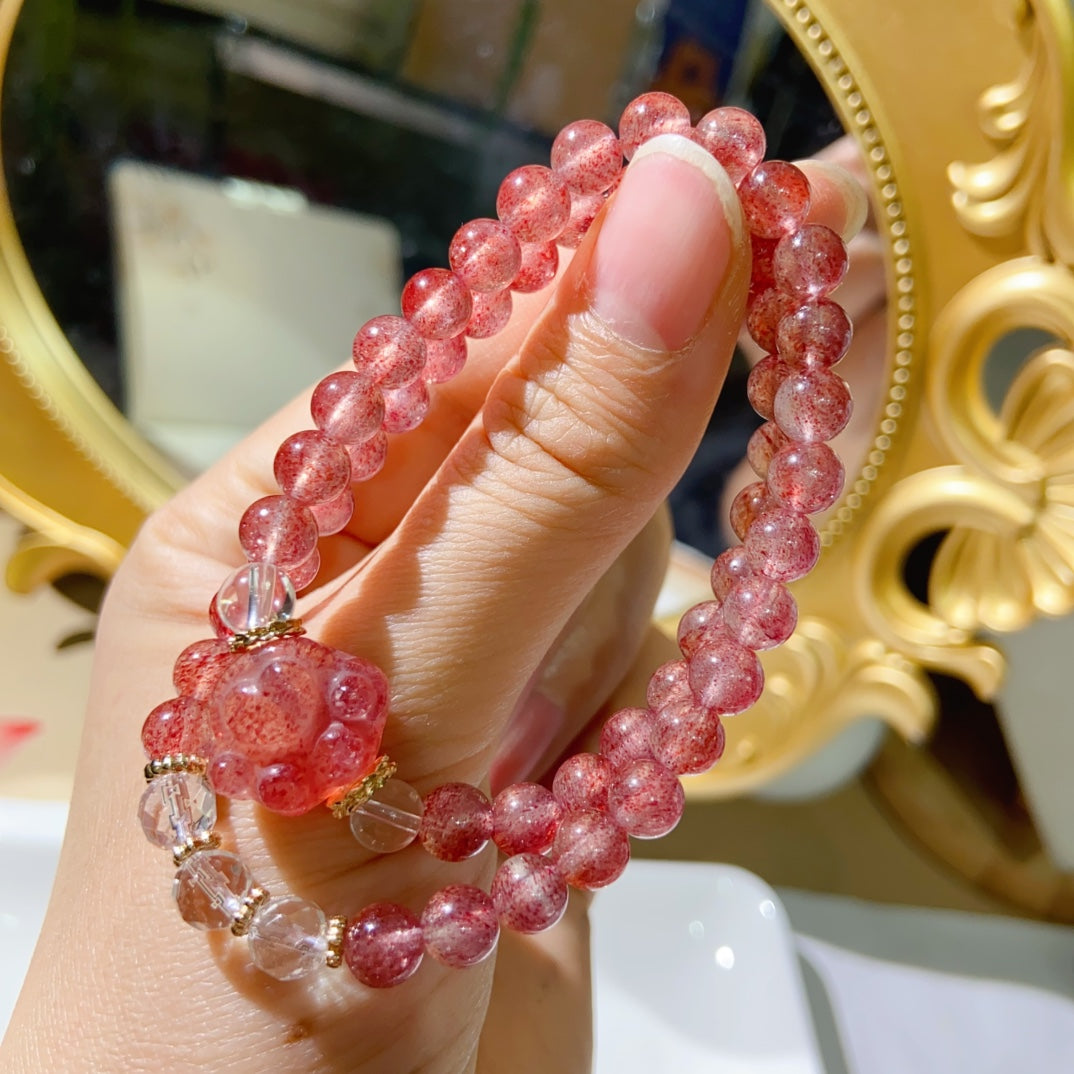 Natural Strawberry Crystal Double Loop Bracelet #030