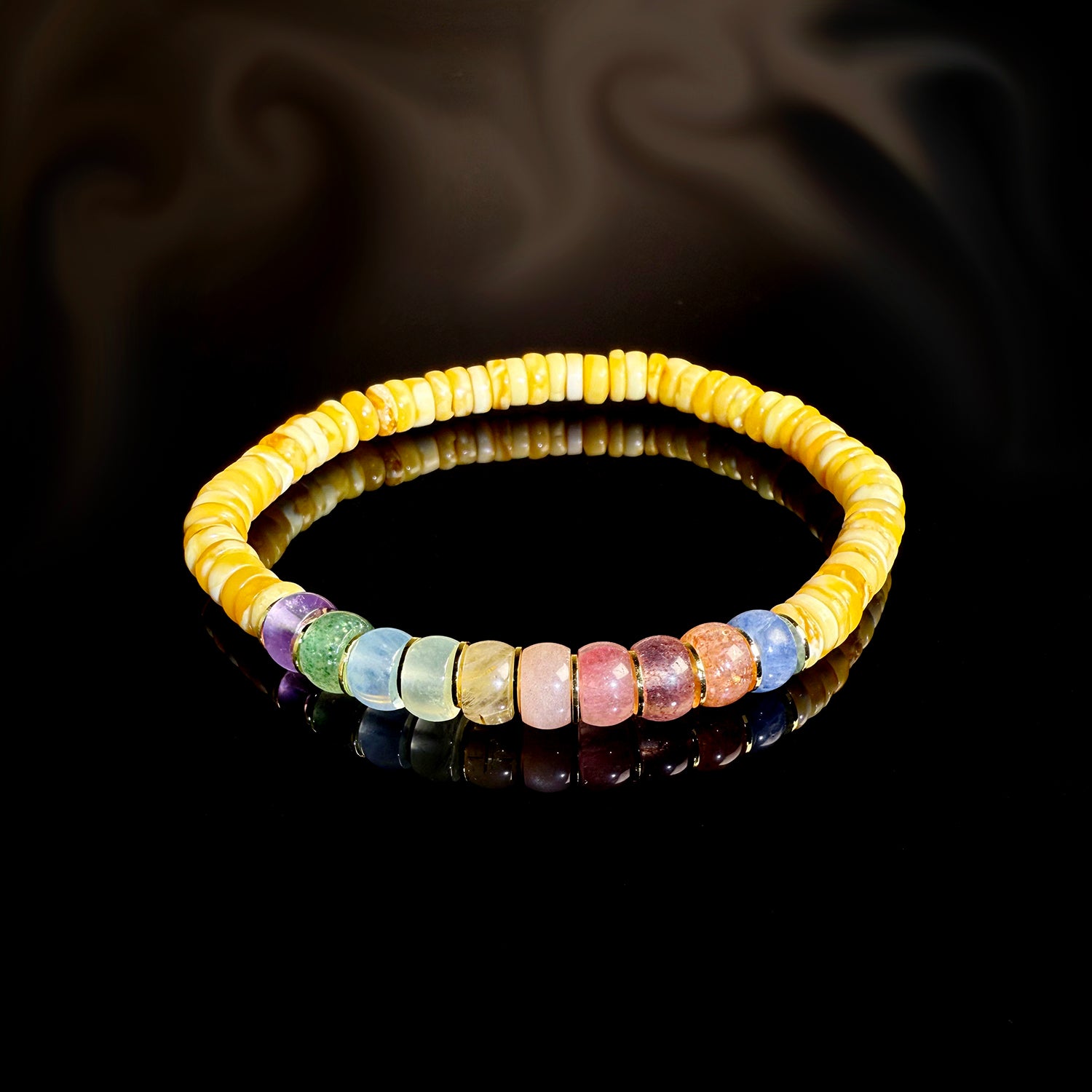 Natural beeswax multi treasure colorful crystal bracelet #017
