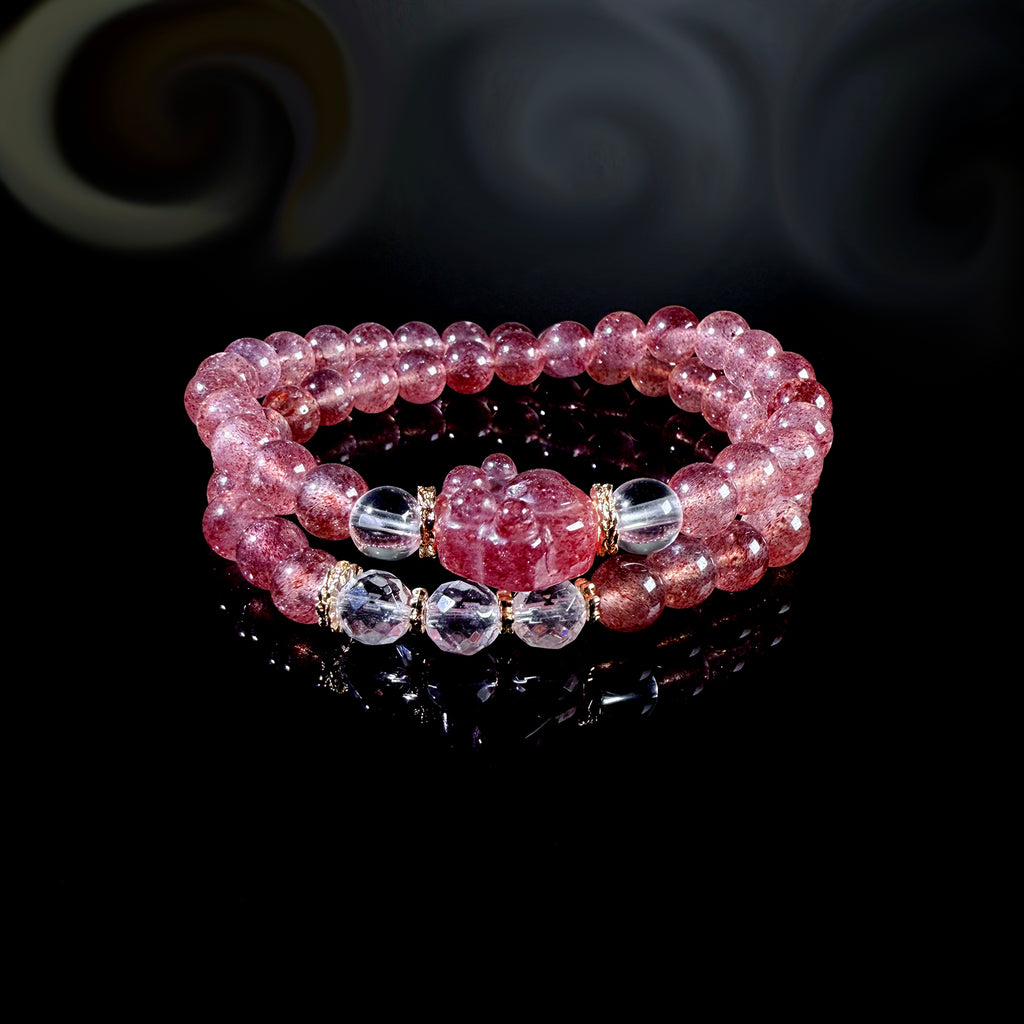 Natural Strawberry Crystal Double Loop Bracelet #030