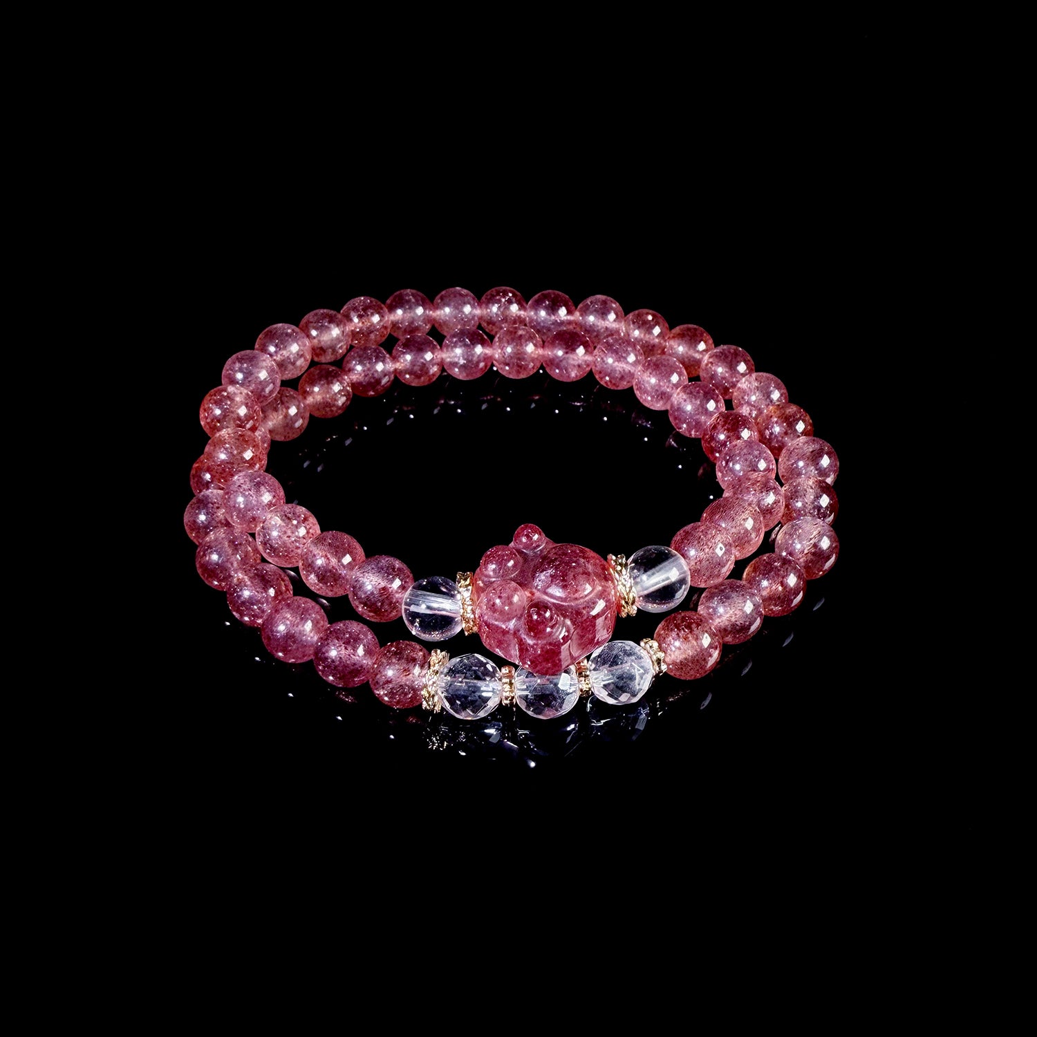 Natural Strawberry Crystal Double Loop Bracelet #030