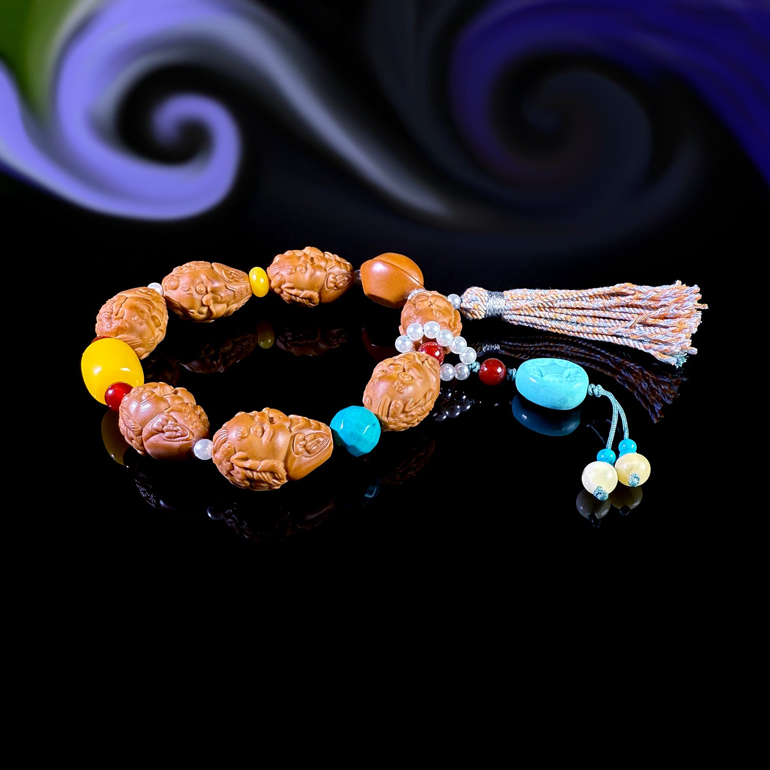 Natural olive core carving bracelet #020