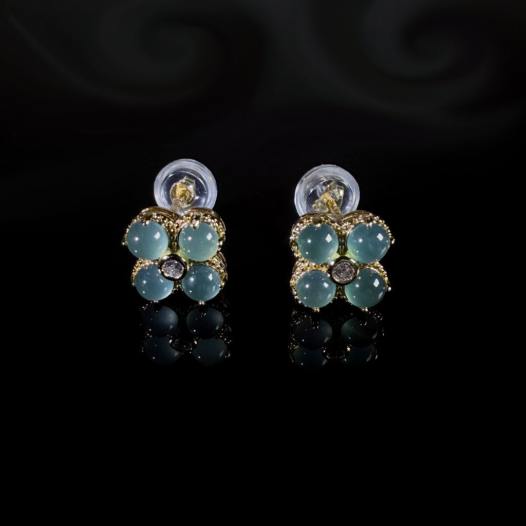 Lucky Clover Jade Ear Studs #018