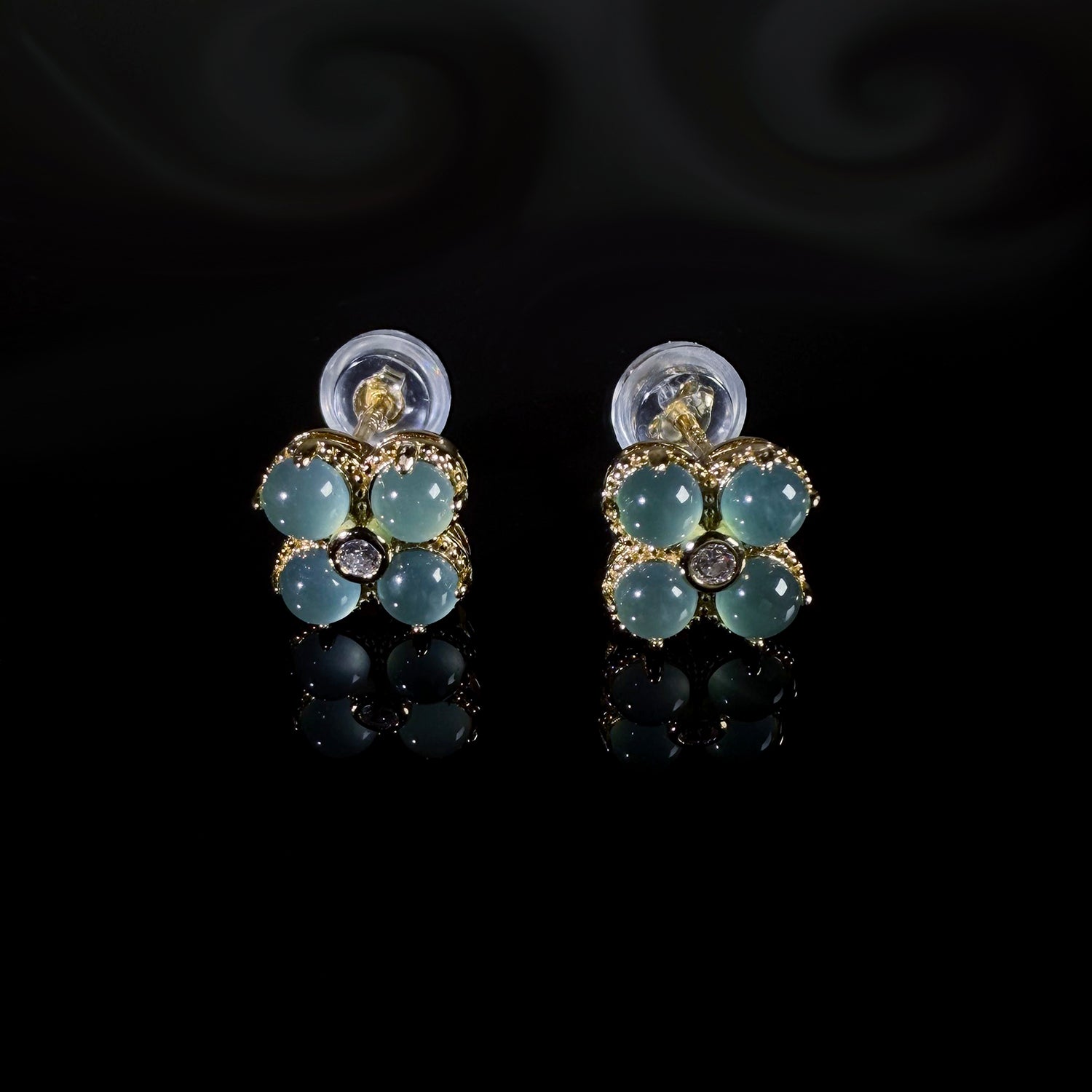 Lucky Clover Jade Ear Studs #018