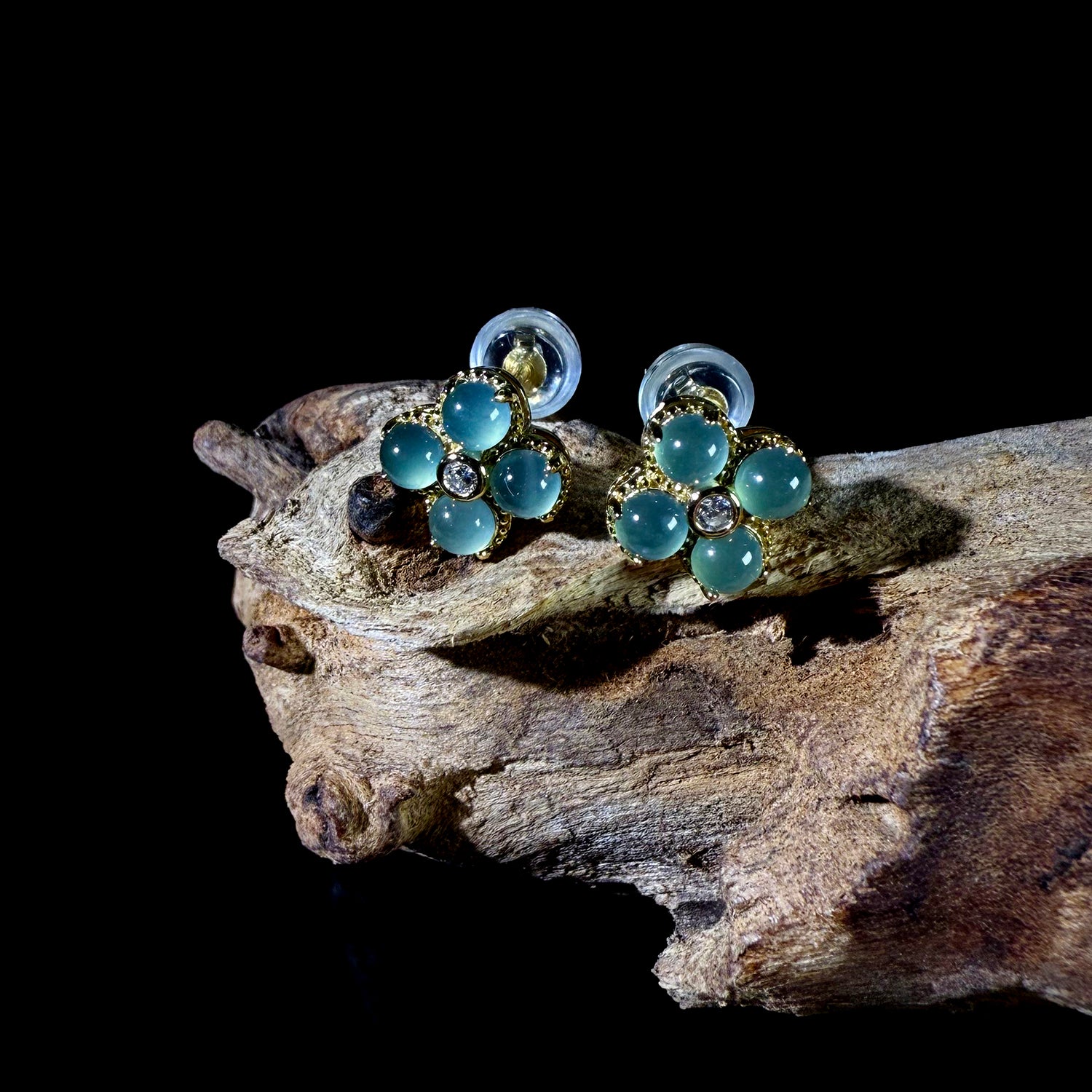 Lucky Clover Jade Ear Studs #018