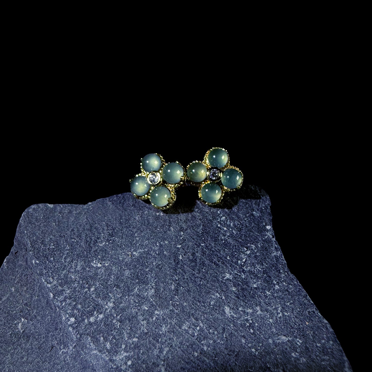 Lucky Clover Jade Ear Studs #018