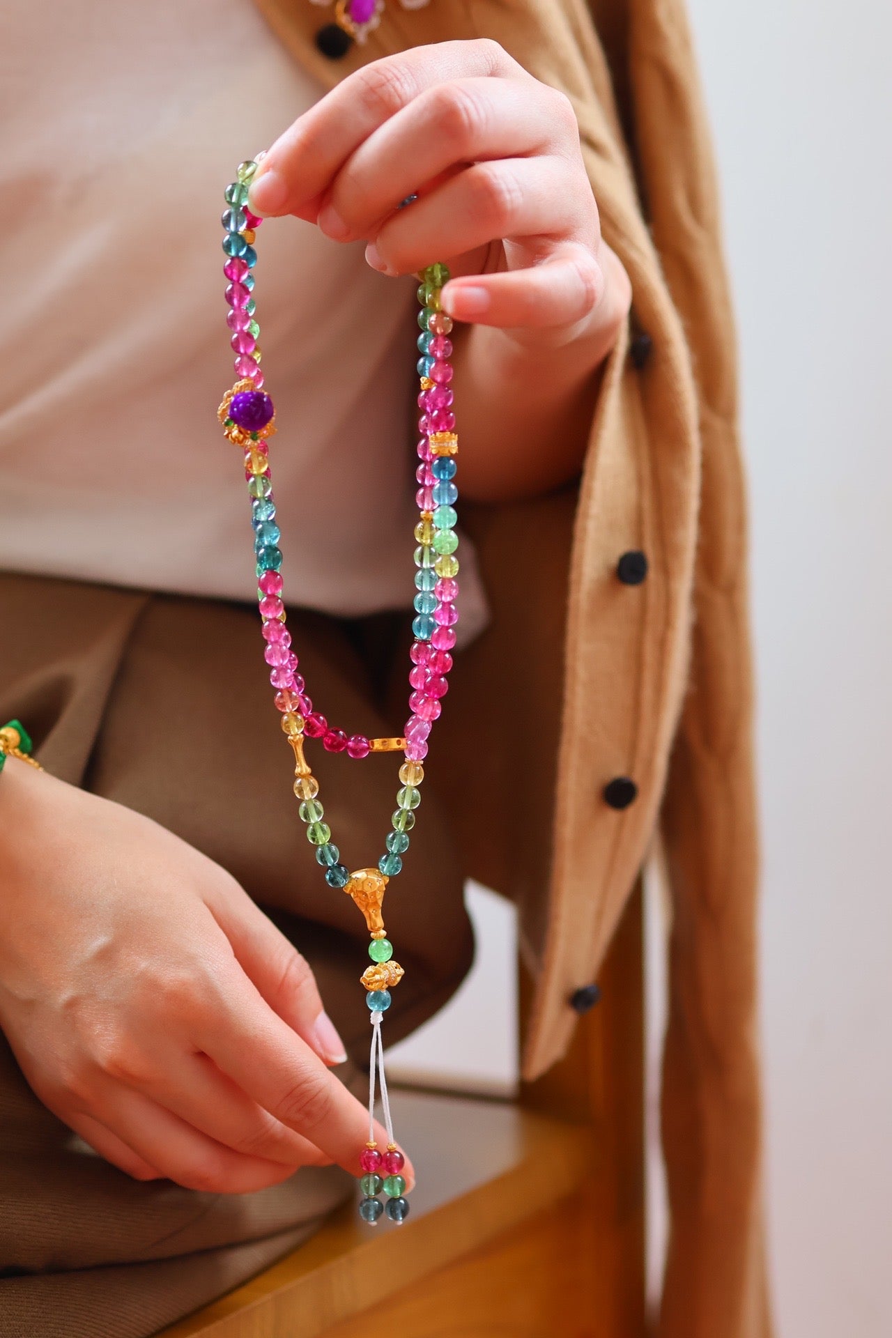 Colorful tourmaline beads bracelet #000