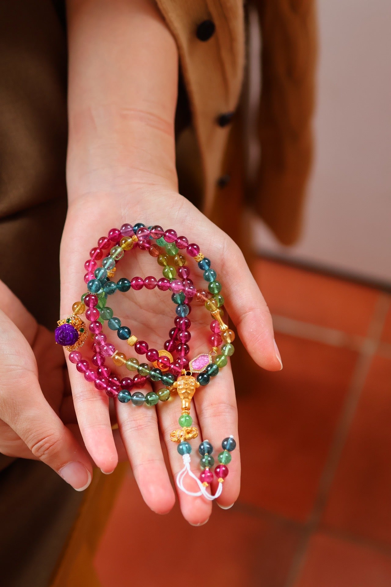 Colorful tourmaline beads bracelet #000