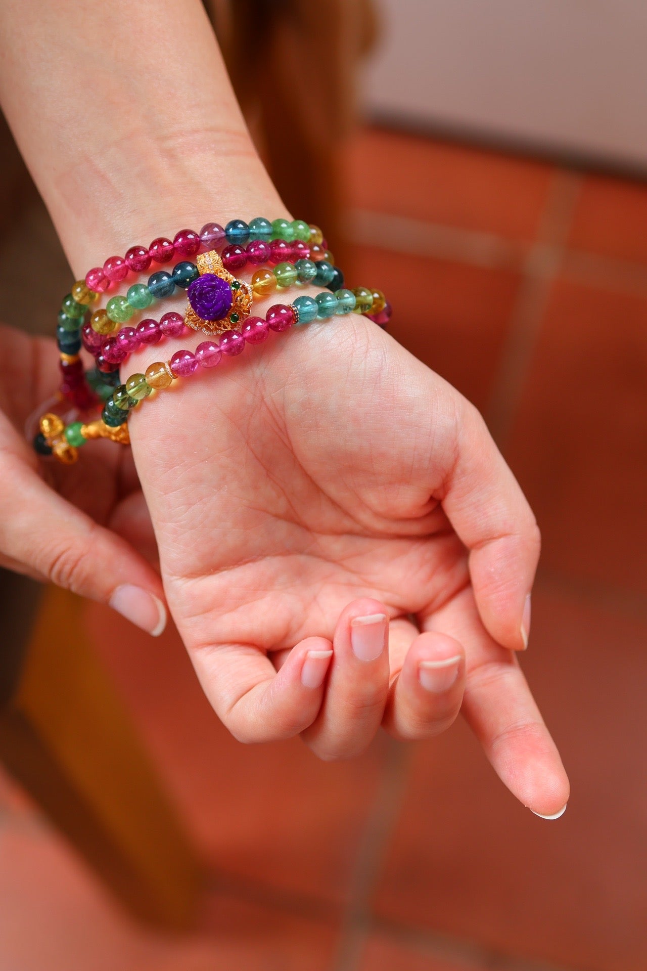 Colorful tourmaline beads bracelet #000